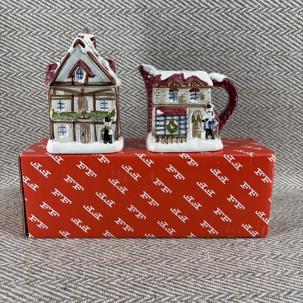 Fitz & Floyd Dickens A Christmas Carol Sugar & Creamer 1988 Retired New